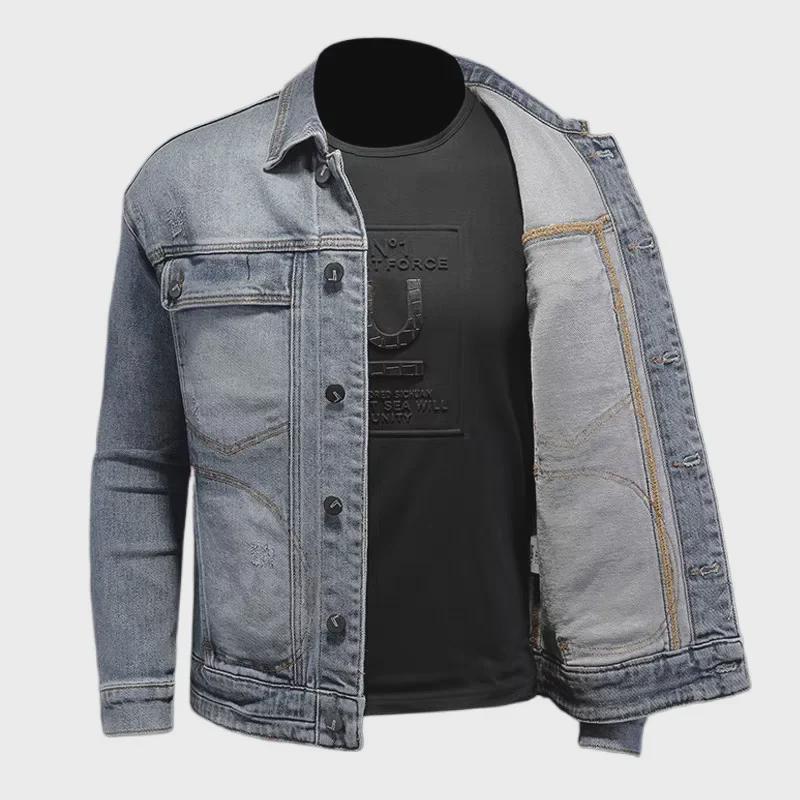 2026 Men's Spring & Autumn Denim Jacket: Loose-Fit, Large Size, Casual Workwear for Middle-Aged Men