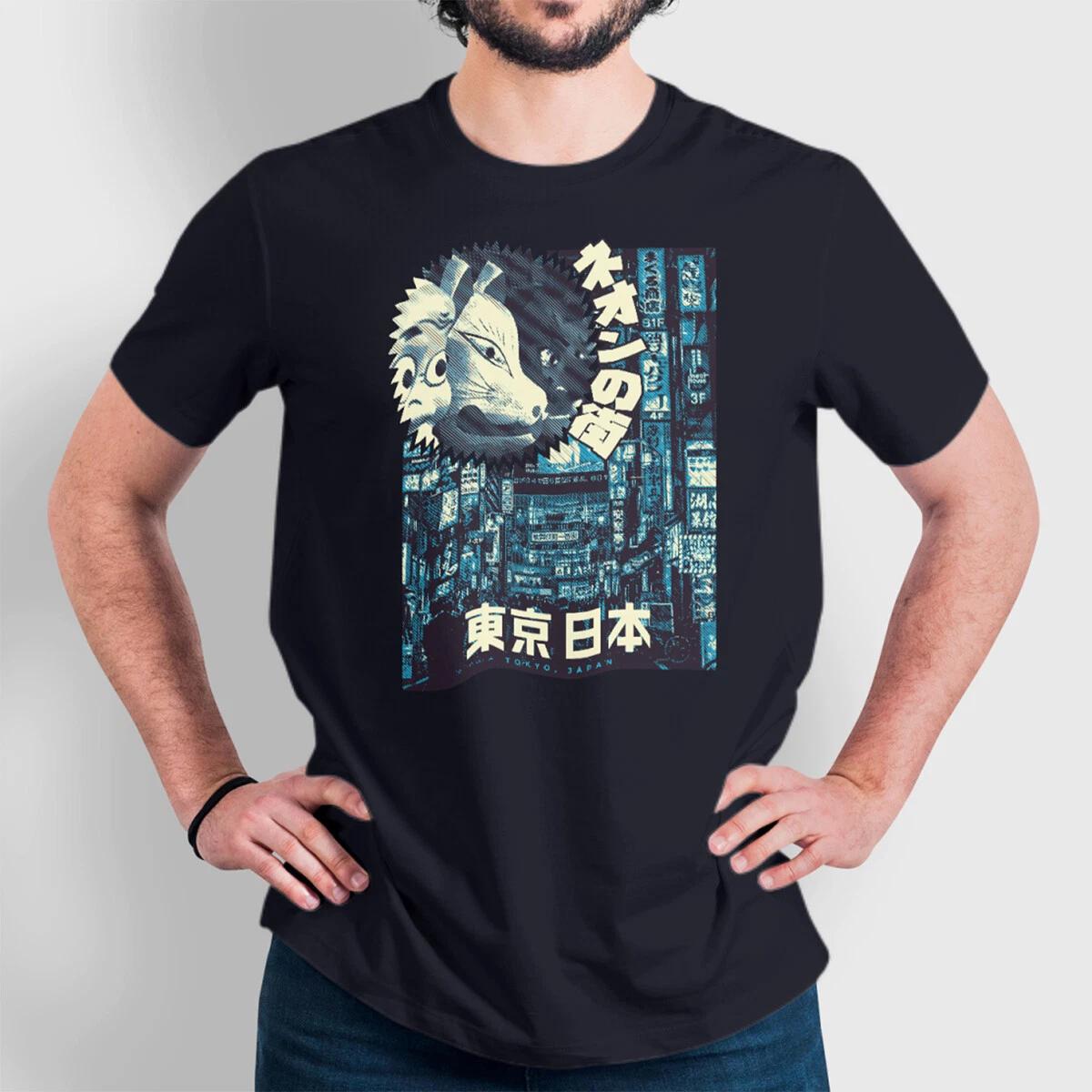TOKYO JAPAN Night Market Street Anime Style Graphic Art Novelty Tee Fine T shirt M
