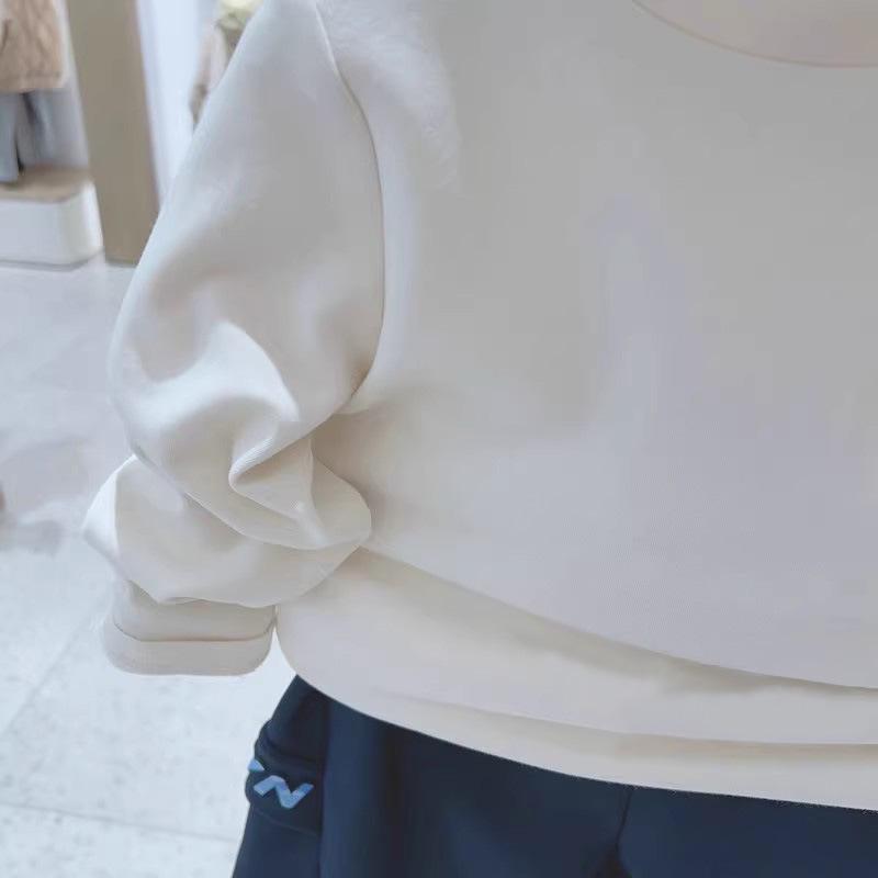 Kids' Long-Sleeve Cotton T-Shirt - Korean Style, Semi-High Collar, Spring/Autumn Wear