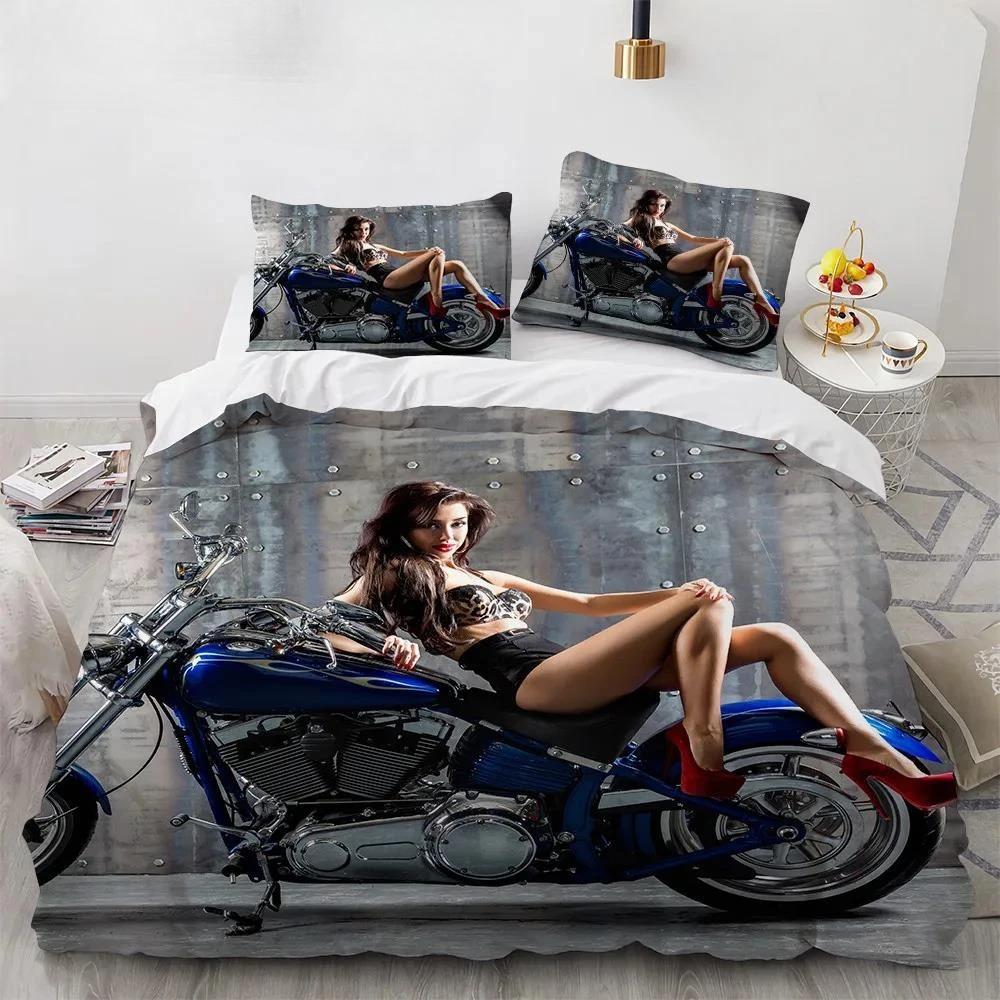 Beauty Motorcycle Bedding Sets Fashionable Sexy Bedroom Duvet Cover Set Home Textile Bed Linens Set for Women Man Quilt Cover 03