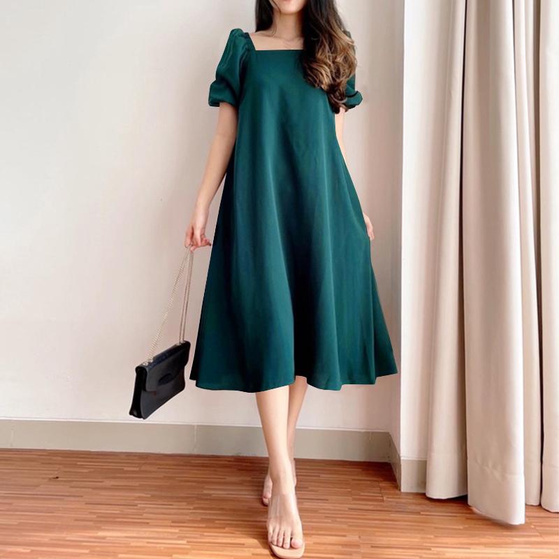 

ZANZEA Женское повседневное летнее свободное платье с квадратным воротником и коротким рукавом S зелёный