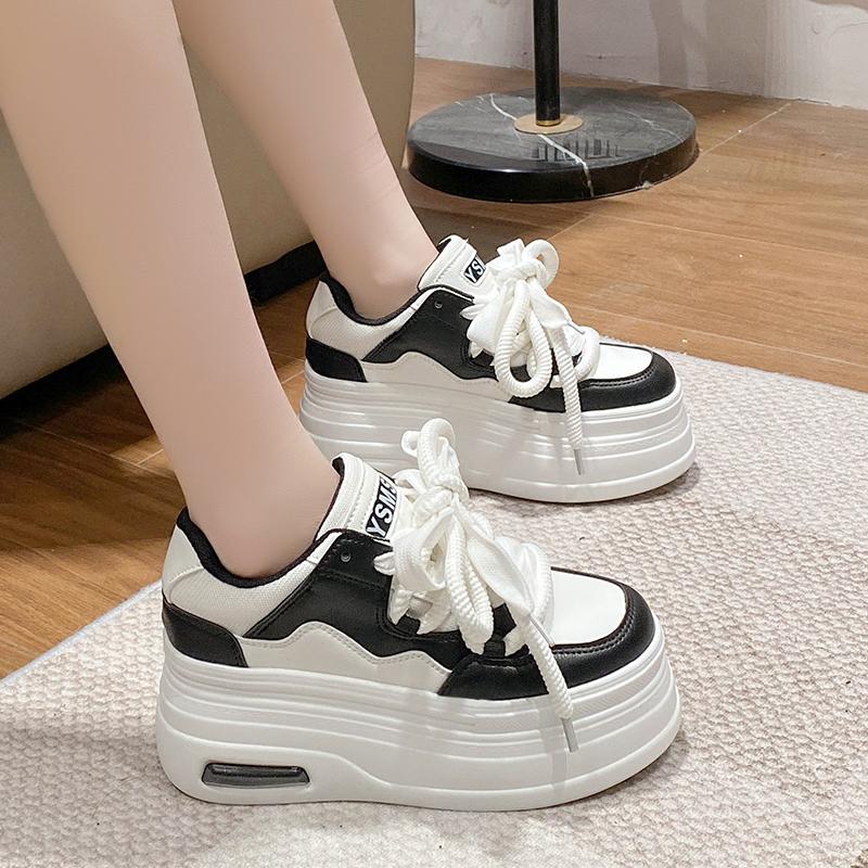 

Модная волна 8 см Обувь на высокой платформе Женские массивные кроссовки Натуральная кожа Увеличивающая рост Спортивная обувь Баскетбольная обувь для ходьбы 39 чёрный