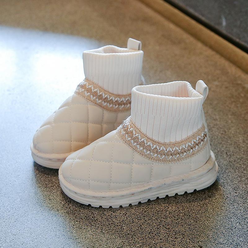 

Детские короткие зимние ботинки, износостойкие ботильоны с толстым мехом, зимние новые детские туфли на плоской подошве, нескользящие, размер 25-36 36 бежевый