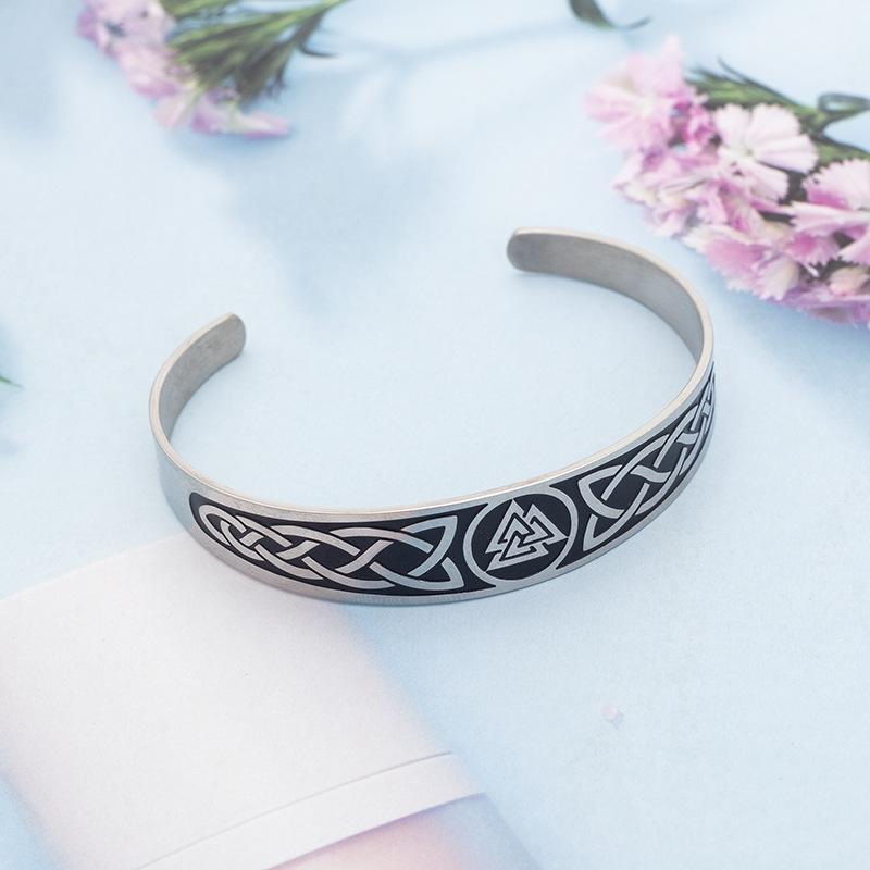 Viking Rune Triangle Knot Swivel Stainless Steel Open Cuff Bracelet