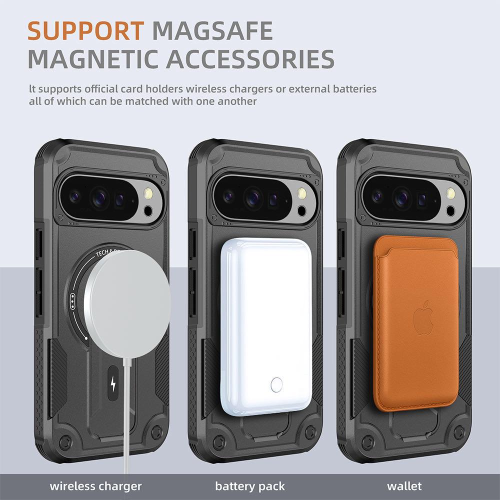 Armor Shockproof Magsafe Magnetic Protective Cover for Google Pixel 9 10 Pro Hard Folding Stand Wireless Charging Anti-fall Case