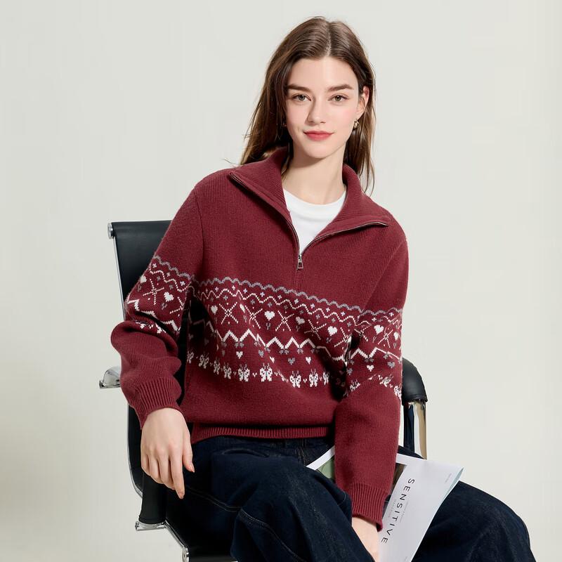 

Sancai Women s Jacquard Knit Zipper Pullover Sweater L (165/88A)