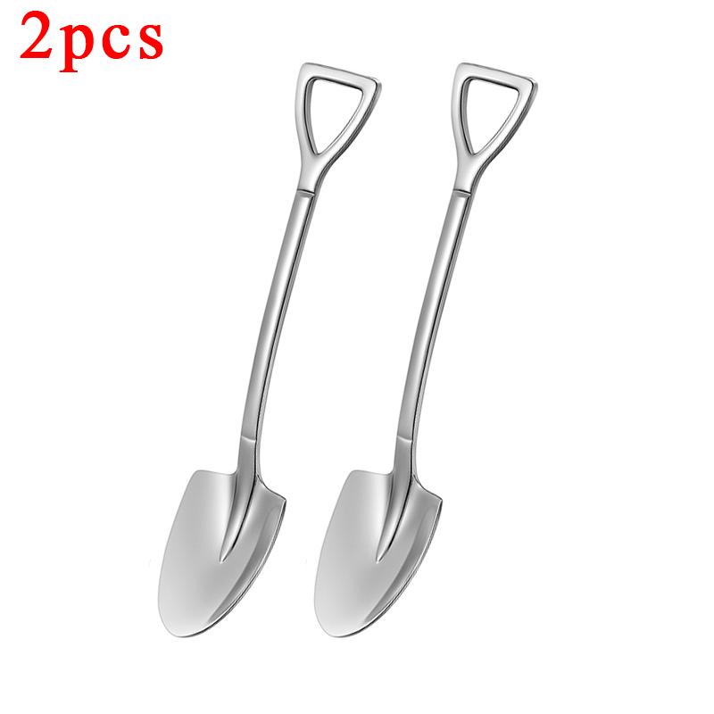 2-4pcs Stainless Steel Shovel Coffee Spoon Set Scoop Shovel Creative Tea-spoon Ice Cream Dessert Spoon Birthday Gift Tableware