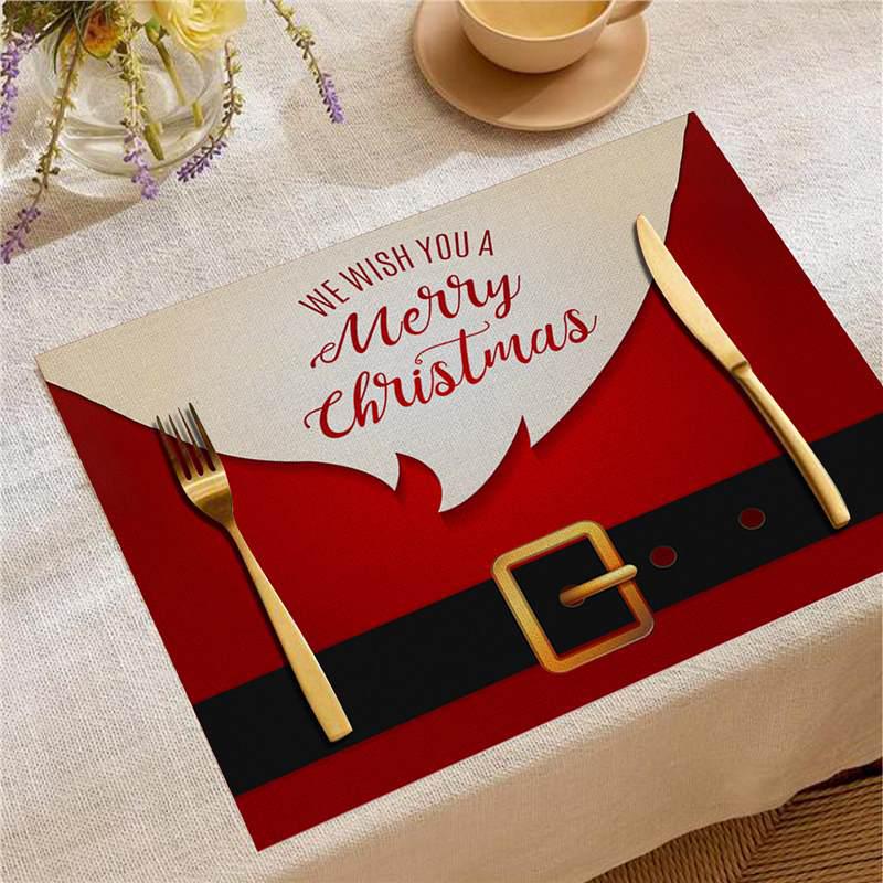 Christmas Digital Print Heat-Resistant Linen Placemat: European and American Birthday Party Table Decor