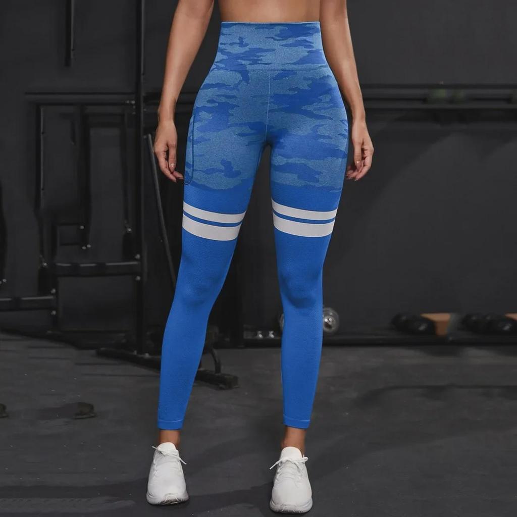 Seamless Yoga Pants with Side Pocket - Peach Hip Fitness Tights for Outdoor Activities