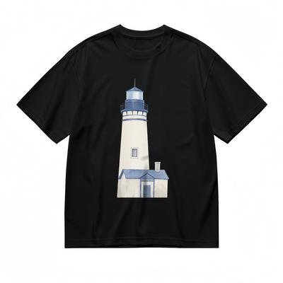 Women's Fashion Comfortable Classic T-Shirt Lighthouse Printed 100% Cotton Tee