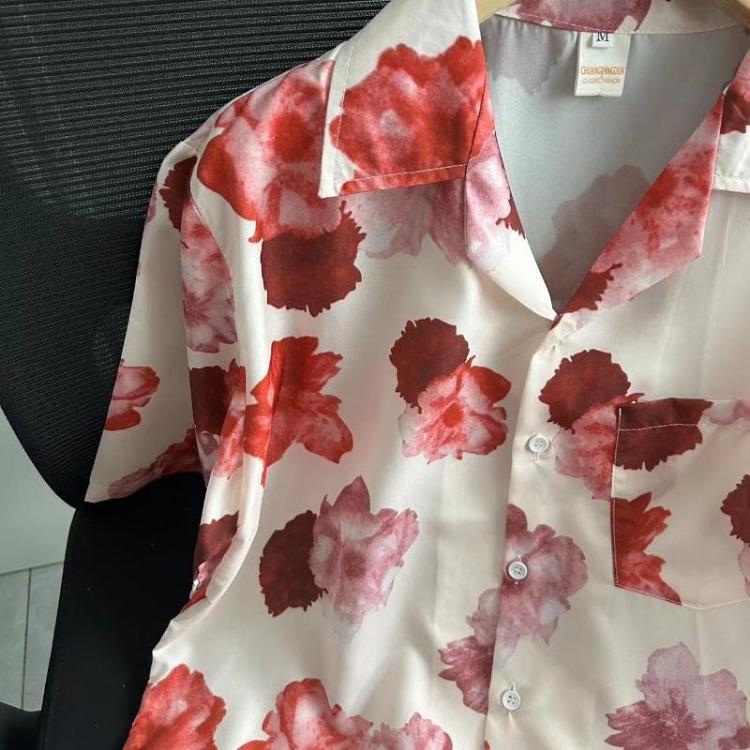 Vintage Floral Print Women Blouse Casual Loose Fit Turn Down Collar Leaf Design Chic Single Breasted Ladies Top