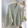 Harajuku Sweater Women Fashion Oversized Pink V-Neck Knitted Pullovers Korean Long Sleeve Knitwear Winter Casual Jumpers