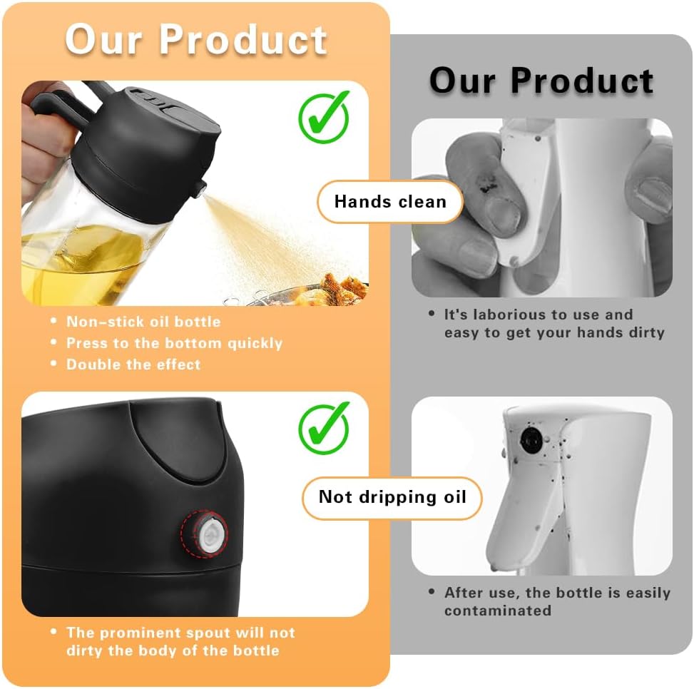 2 in 1 Oil Sprayer, Oil Sprayer for Kitchen Cooking, 470ml Oil Spray Bottle for Home