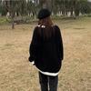 HOUZHOU Knitted Cardigan Sweater Women Korean Style Chic Patchwork Black Oversized Single Breasted Knitwear