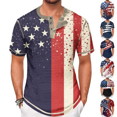 Summer Men's Stand-up Collar Short-sleeved T-shirt With Independence Day Print
