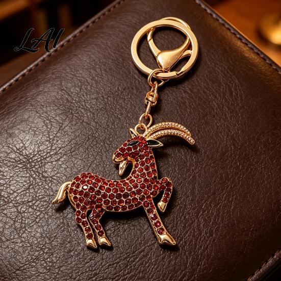Sparkling Goat Keychain with Rhinestone Golden Plated Sheep Alloy Keyring Bling Animal Pendant for Backpack Handbag Charm Theme