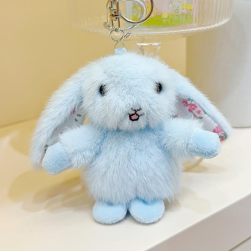 Hanging Rustic Ear Rabbit Plush Pendant With Broken Flowers Inside Ears For Gift