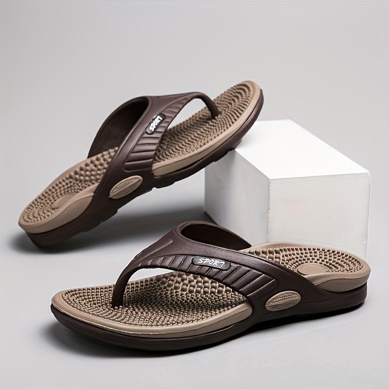 Men's Flip Flops Massage Sole Color Blocked Oversized Beach Slippers Outdoor Casual Clip On Lightweight Shoes