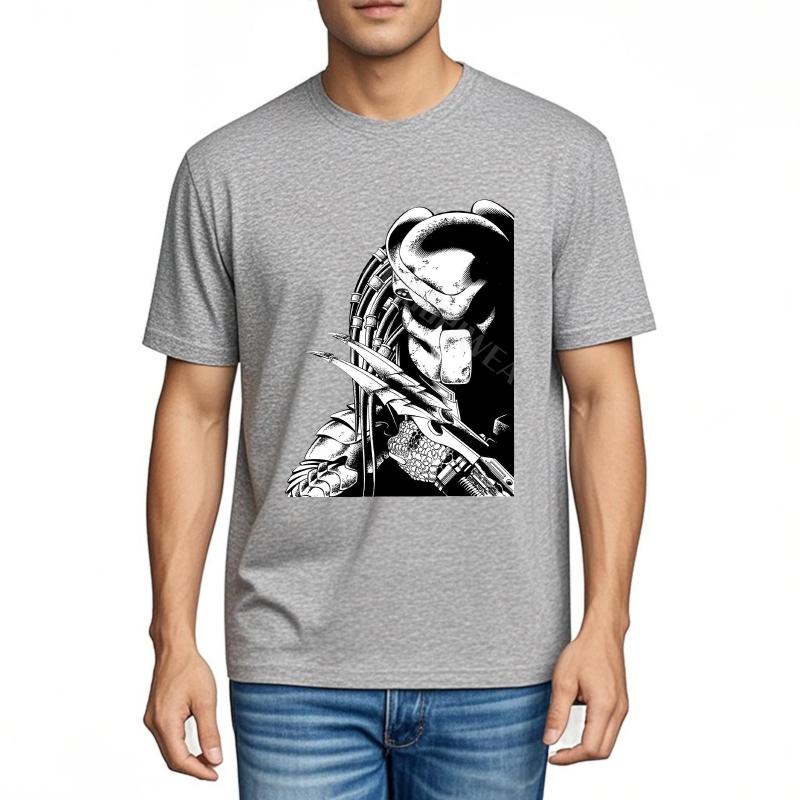 Tshirt Men Workout Minimalist Tshirt Alien Predator Artwork On Black Soft Plus Size Tshirt Stylish Summer Tshirt Daily Wear