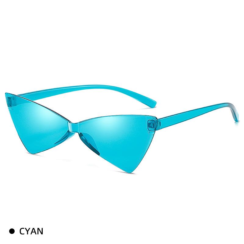 7 Neue dreieckige Katzenaugen-Sonnenbrillen integrierter Spiegel schleifenförmige Damen Bonbonfarben Straßenbrillen