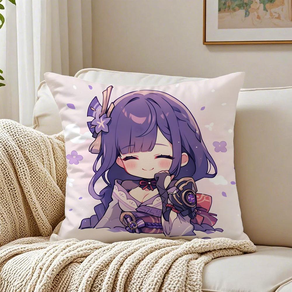 Popular Genshin Impact Raiden Shogun Cushion Cover Pillowcase Antidustmite Living Room Sofa Decor Cushion Room