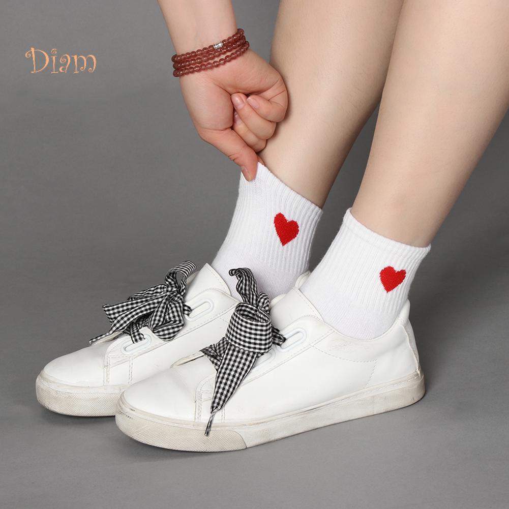 TOPMART Women Solid Color Love Heart Breathable Cotton Elastic Middle Tube Socks