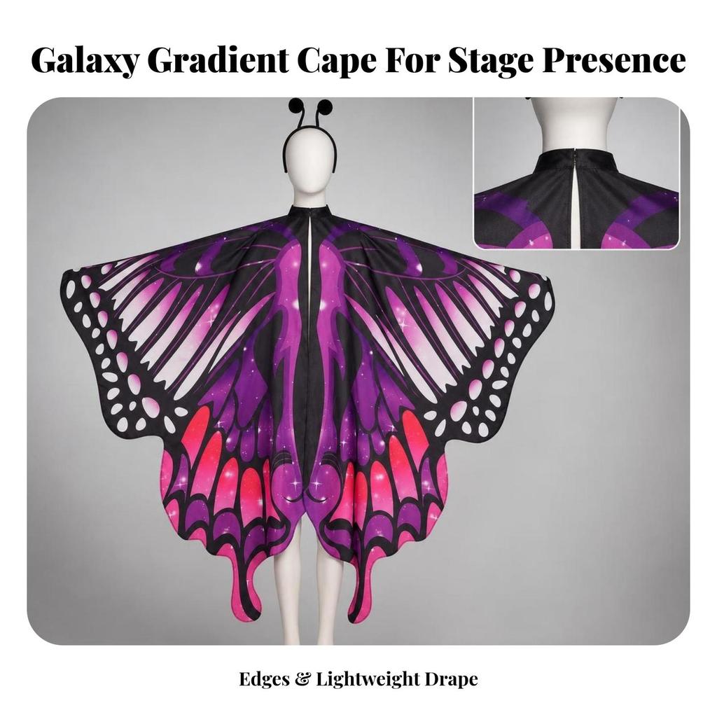 Butterfly Cape with Face Piece and Headband One-Size 3-Piece Set Comfortable
