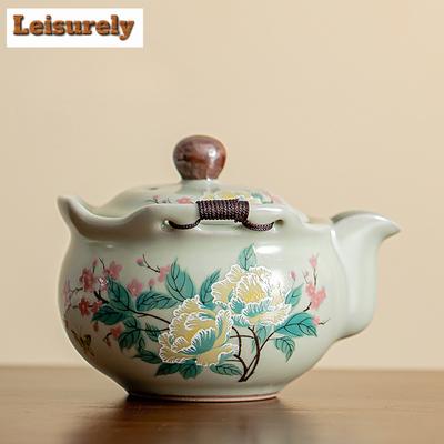 Teiera da 200 ml fatta a mano verde pisello forno Ru fiore di ibisco mutabilis giapponese teiera a presa laterale bollitore per infusione tè Puer Cha decorazione