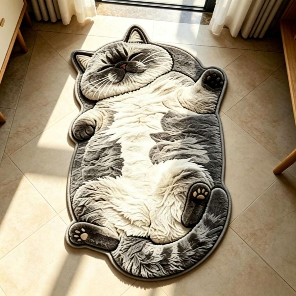 [2D Plan], Cat Shaped Bedroom Bedside Plush Irregular Carpet, Soft, Thick Carpet, Floor Mat, Household Bathroom Absorbent and Dirt Resistant Foot Mat