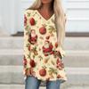 Ladies' Fashionable Casual Christmas Printed T-shirt Long Sleeved V-neck Mid Length Top