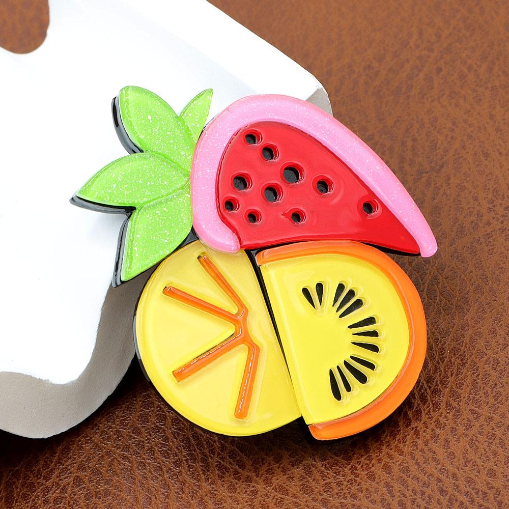 Handmade Splicing Acrylic Sheet Strawberry Lemon Fruit Brooch