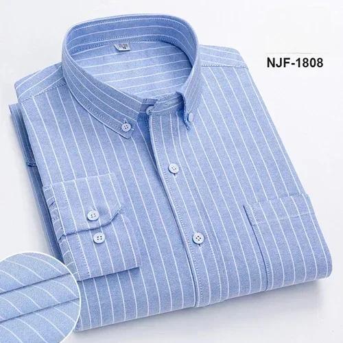 Spring and Autumn Men's Pure Cotton Long Sleeved Shirts for Middle and Youth Leisure All Cotton Oxford Plaid Plus Size Shirts