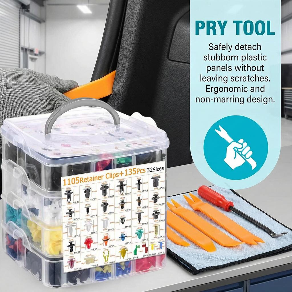 1240Pcs Car Retainer Clips & Body Clips Kit Nylon Bumper Fender Rivets Door Panel Clips Plastic Rivets with 10 Cable Ties