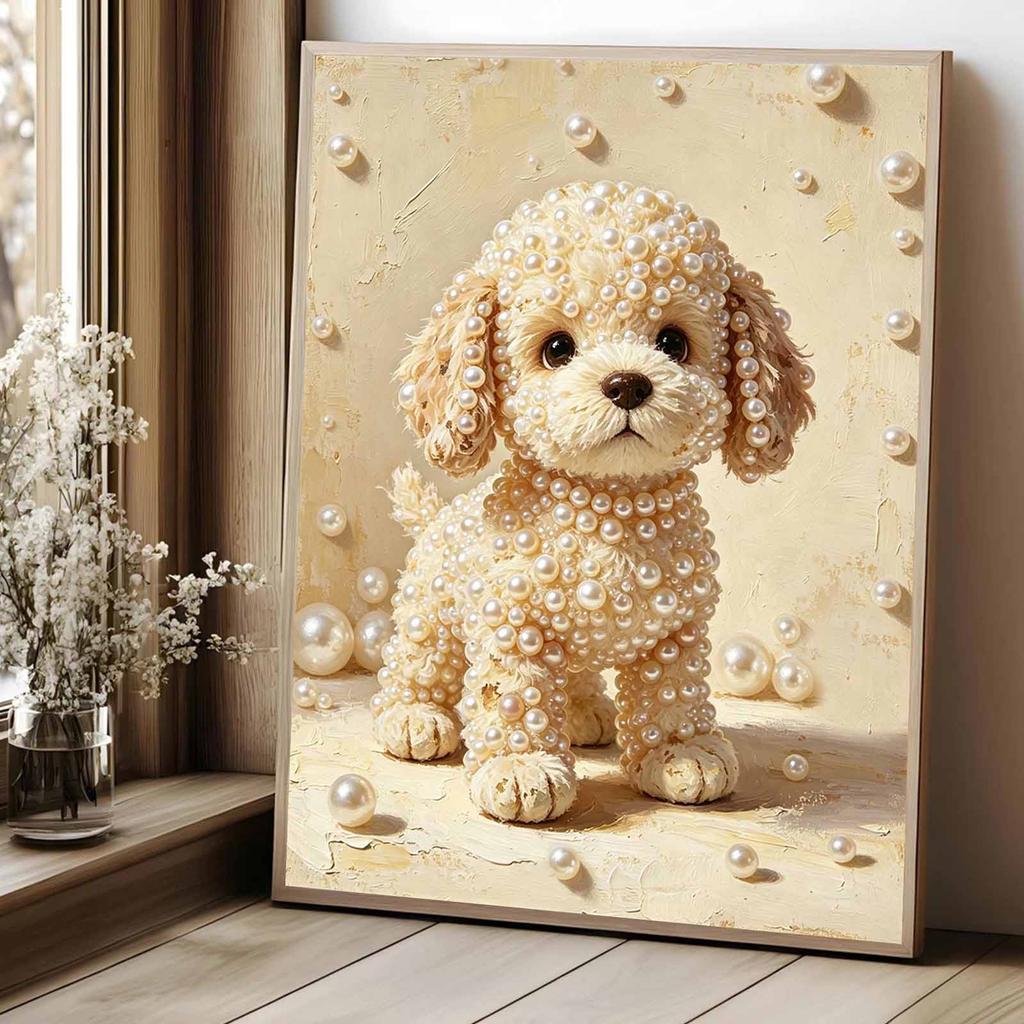 Gespanntes Rahmen Perlenkunst-Set Niedliches Hunde-Muster DIY Funkelnde Perlenleinwand Entspannendes Hobby Geschenk für Bastelliebhaber Perfekter Dekorationsartikel