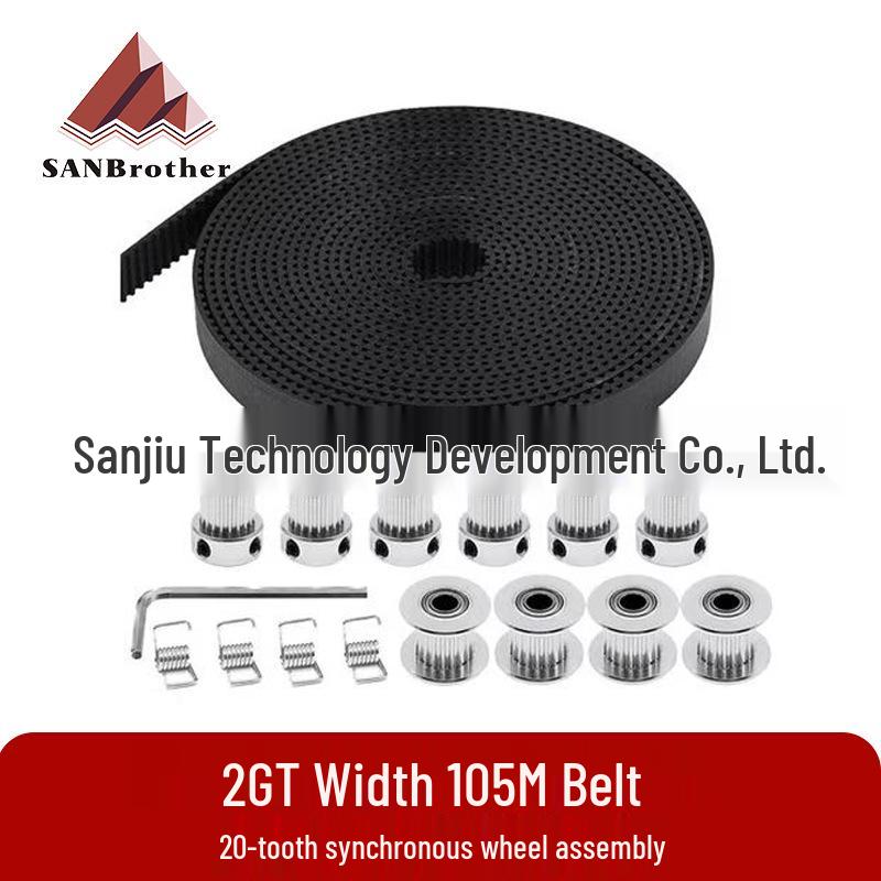 

2GT Timing Pulley & Belt Kit: Includes 5m Belt (Width: 10mm), 10 Timing Pulleys, Idler Pulleys, and Belt Clips. SANBrother