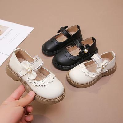 2024 Children Leather Shoes for Girls Autumn New Fashion Korean Style Soft Bottom Anti-slippery Versatile French Chic Lace Flats