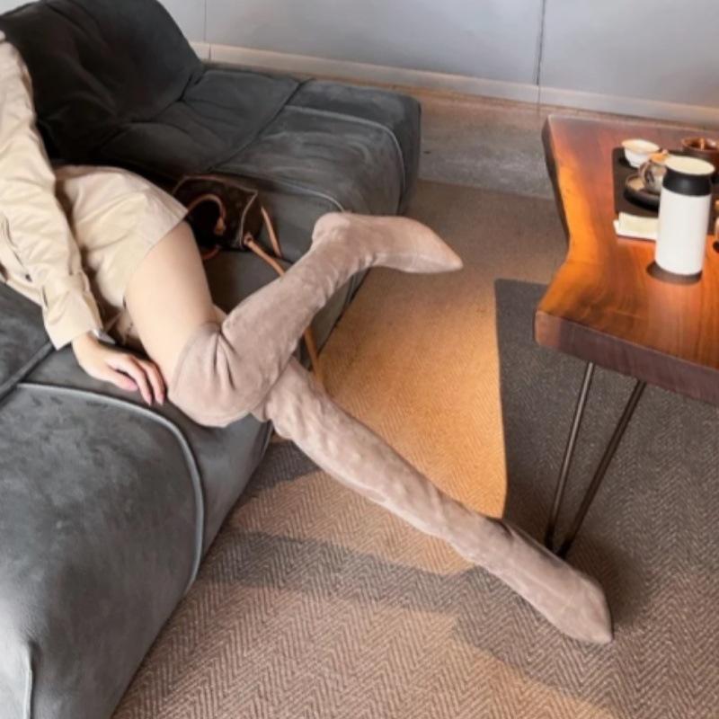 Over Knee High Heel Boots Suede Pointed Sleeve Skinny Boots High Heel Boots 42 абрикосовый 3790₽