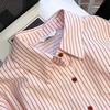 Pink Striped Women's Shirt French Style Loose Flip Collar Single Breasted Pocket Blouse Casual Fashionable Famale Long Sleeved Top