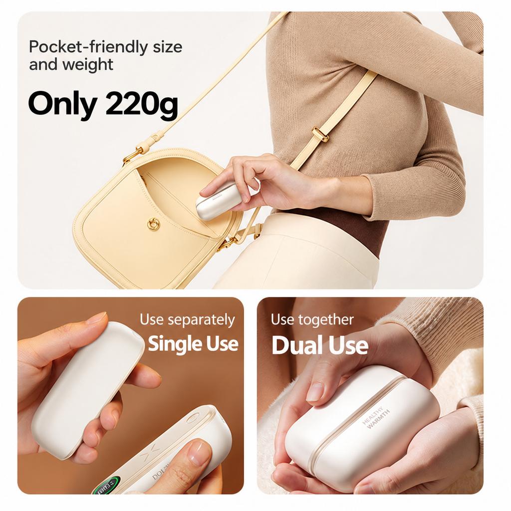 2-in-1 Magnetic Hand Warmer with Detachable Design, Rechargeable Pocket Hand Warmer, Double-Sided Heating Portable Hand Warmer with LED Display