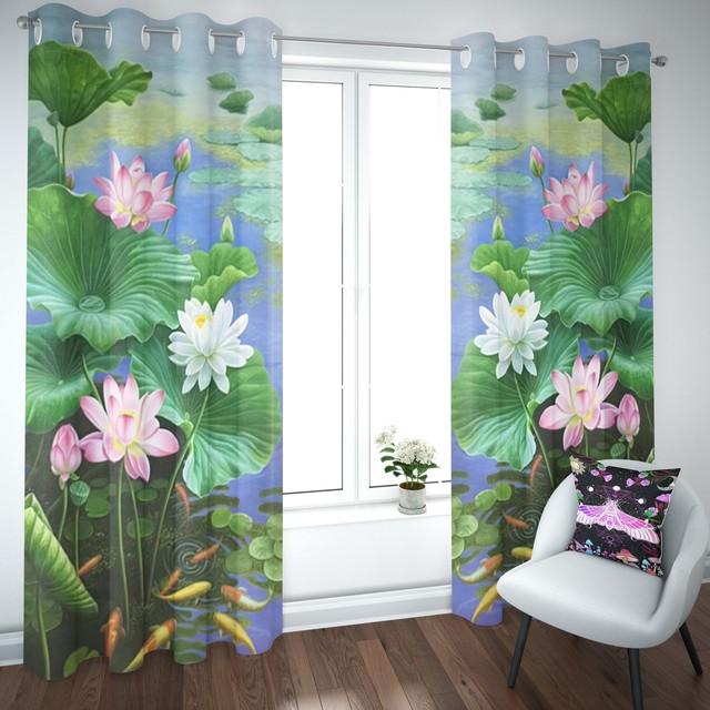 

Плотные шторы Lotus для спальни, оконная тканевая занавеска в китайском стиле для гостиной, левая и правая, двустворчатая, открытая 2 панели W53.5 X H114cm X 2