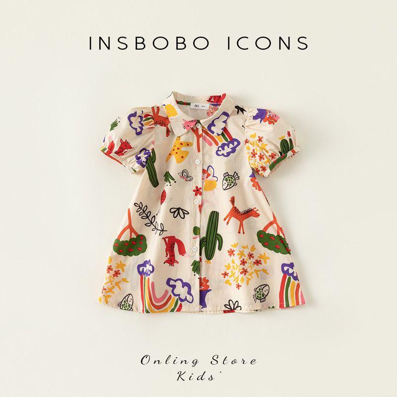 Children s Clothing Little Girl Western Style Summer Dress Apricot color 100