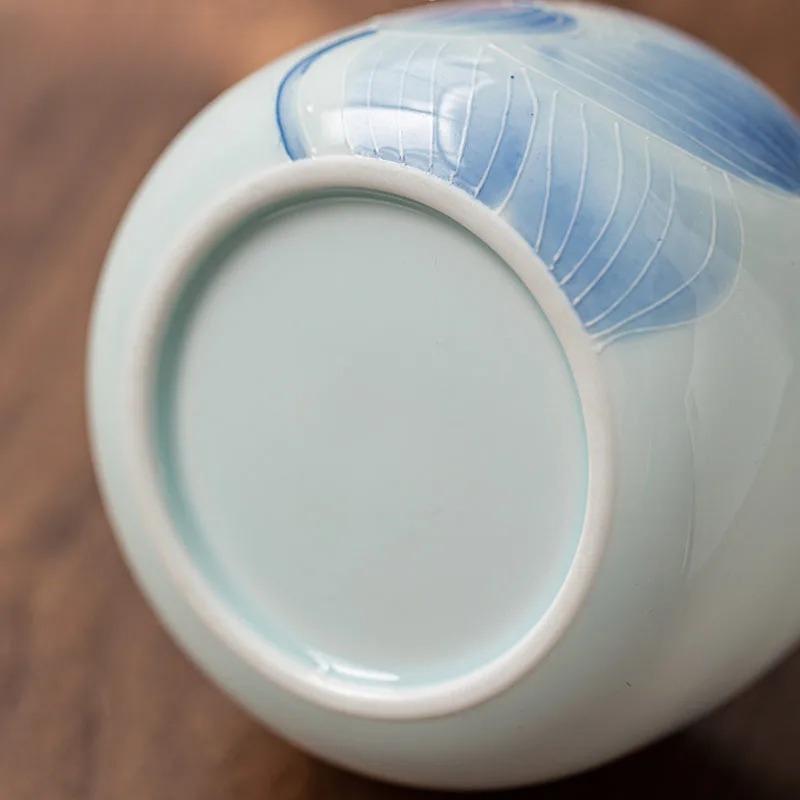 200ml Hand Painted Beam Pot Ceramic Teapot Single Pot Household Japanese Engrave Lotu Tea Maker With Filter Kung Fu Teaware Set