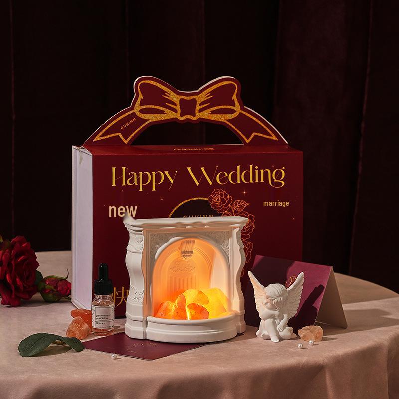 

Newlywed Diffuser Stone & Retro Angel Figurine Aroma Gift Box – High-End Engagement/Wedding Favor White Peach Oolong