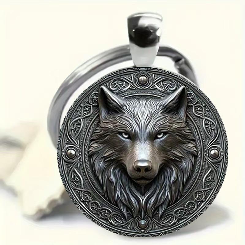 

Fashion New 2D Flat Head Wolf Glass Time Gem Keychain Men Car Keyring Women Bag Key Chain Trinket Party Gift A1