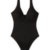 Clearance Special Black Vertical Texture V-Neck Crossed One-piece Swimsuit, High Fork Belly Conservative Swimsuit