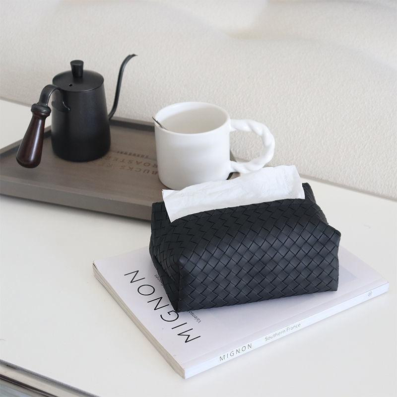 1Pcs Weave Leather Tissue Box Chic Portable Car Paper Holder Ins Decorative Rest