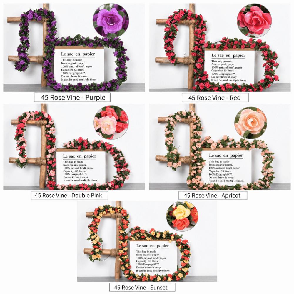Green Leaves Included Artificial Rose Vine 2.4m Length Rose Flower Vine Party Decoration