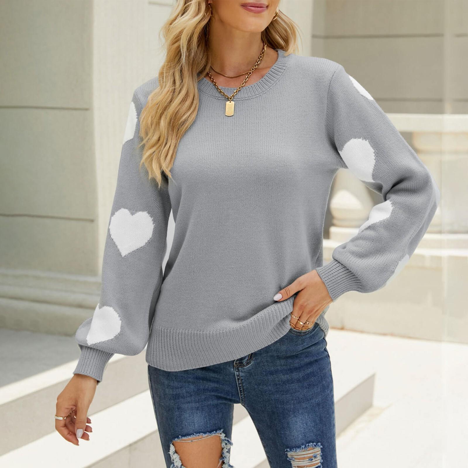 

Женский вязаный свитер с круглым вырезом и длинным рукавом с принтом в виде сердца, пуловеры, свитера M