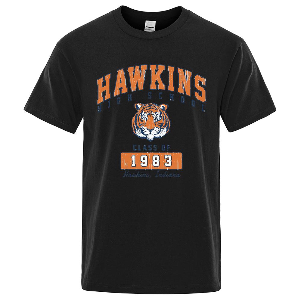 Hawkins High School Class Of 1983 Men T Shirt Funny Tiger Printed Clothing Cotton T-Shirts Breathable Short Sleeve