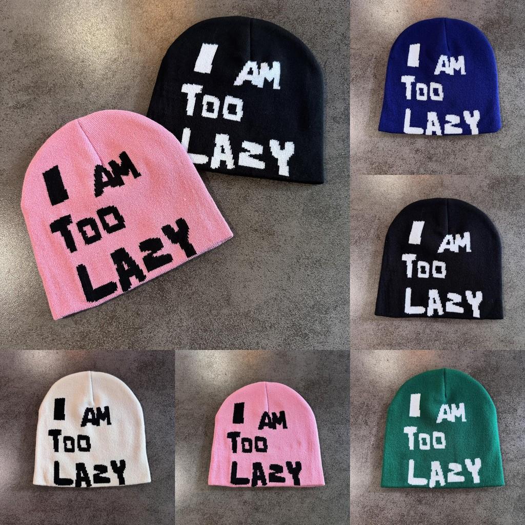 Am Letter I Too Lazy Embellishment Retro Streetwear Warm Wool Hat Knit Couples